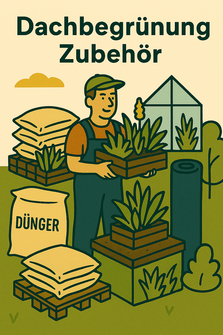 Zubehör von Dachbegrünung Schäfer Umfangreiches Zubehör für Dachbegrünungen von Dachbegrünung Schäfer: Das Bild zeigt eine Auswahl an nachhaltig mit Solarstrom produzierten Sedumsprossen, Sedum‑ und Staudenkleinballenpflanzen, hochwertigem Langzeitdünger, Dränageplatten, Kontrollschächten, speziellen Aluprofilen, Substratsäcken und Kies in praktischen Gebinden. Die dargestellten Materialien eignen sich ideal für extensive und intensive Dachbegrünungen sowie Staudengärten und bieten Hausbesitzern und Betrieben alles, was sie für ein langlebiges, funktionales und ökologisches Gründach benötigen.