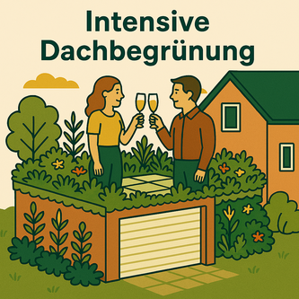 Intensive Dachbegrünung, der Dachgarten von Dachbegrünung Schäfer Intensive Dachbegrünung auf einem modernen Flachdach mit üppigen Pflanzen und nutzbarem Dachgarten – professionelle Umsetzung von Dachbegrünung Schäfer für nachhaltige, begrünte Dächer.
